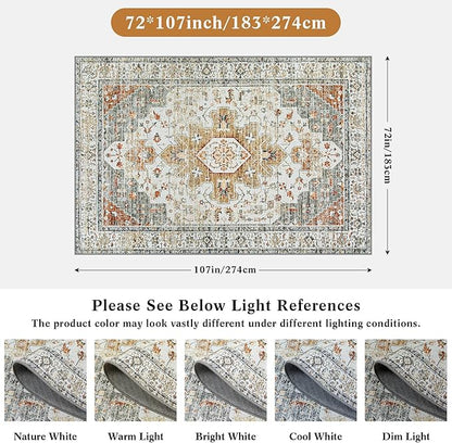 Moynesa Ultra-Thin Vintage Area Rug 6x9, Large Living Room Rugs for Bedroom Aesthetic, Washable Carpet for Under Dining Room Table, Oriental Medallion Printed Low Pile Mat for Office Playroom Dorm