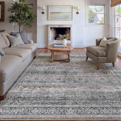 HUGEAR Large 8x10 Machine Washable Area Rug Purple Vintage Neutral Distressed Mat Soft Non Slip Low Pile Pet Friendly for Living Room Bedroom Dining Room