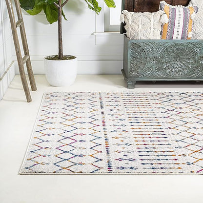 JONATHAN Y Boho Vintage Diamond Cream/Multi Indoor Area Rug 8X10 ft, Moroccan Hype for Living Room, Bedroom, Kitchen, Office, Easy-Cleaning, High Traffic, Pet-Friendly, Non-Shedding (MOH101H-8)