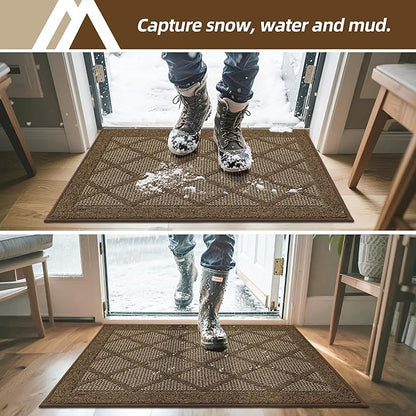 COSY HOMEER Non-Slip Door Mat 32"x48", Entryway Rugs Low Profile Absorbent Dirt Trapper Doormat for Front Entrance, Washable Polypropylene Entry Mat (Brown)