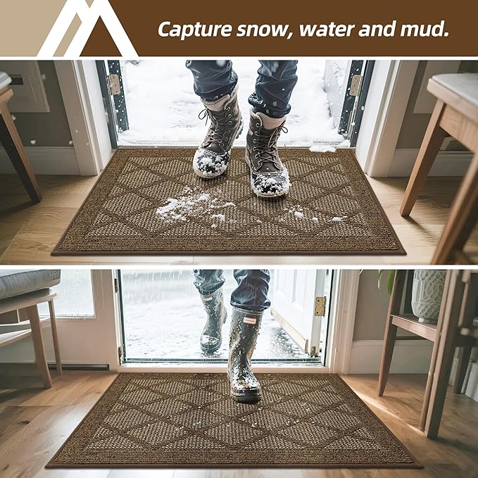 COSY HOMEER Non-Slip Door Mat 36"x60", Entryway Rugs Low Profile Absorbent Dirt Trapper Doormat for Front Entrance, Washable Polypropylene Entry Mat (Brown)