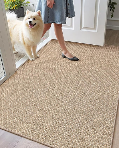 Color&Geometry Ultra Thin Indoor Door Mat Non Slip Rubber Backed Dirt Trapper 36"x56"(Rolled-up NO Creases), Rugs for Entryway, Front Door Mat Indoor Washable Low-Profile Entry Mat, Khaki