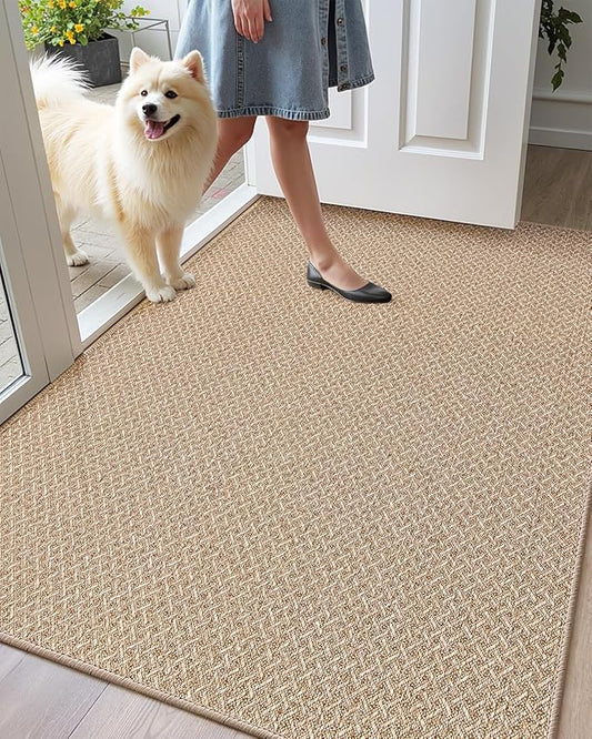Color&Geometry Ultra Thin Indoor Door Mat Non Slip Rubber Backed Dirt Trapper 36"x56"(Rolled-up NO Creases), Rugs for Entryway, Front Door Mat Indoor Washable Low-Profile Entry Mat, Khaki