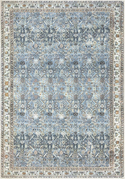 Bloom Rugs Washable Non-Slip 8' x 10' Rug - Blue/Beige Traditional Area Rug for Living Room, Bedroom, Dining Room, and Kitchen - Exact Size: 8' x 10'