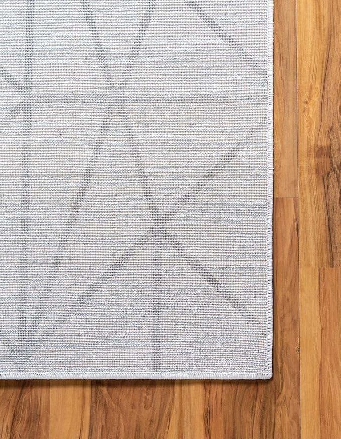 Rugs.com Lattice Trellis Collection Rug – 10 Ft Runner White Low-Pile Rug Perfect for Hallways, Entryways