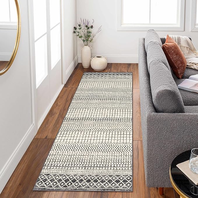 Moroccan Washable Runner Rug, 2x6 Ultra Soft Non-Slip Vintage Boho Hallway Kitchen Runner Rug Floor Carpet for Bedroom Bathroom Laundry Living Room