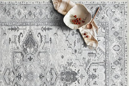 Fame Living Faded Oushak Rug, Turkish Vintage Floral Pastel Large Oversized Area Rugs for Living Room Dining Bedroom Kitchen Bathroom Nursery (848CrNv, 2' x 3')