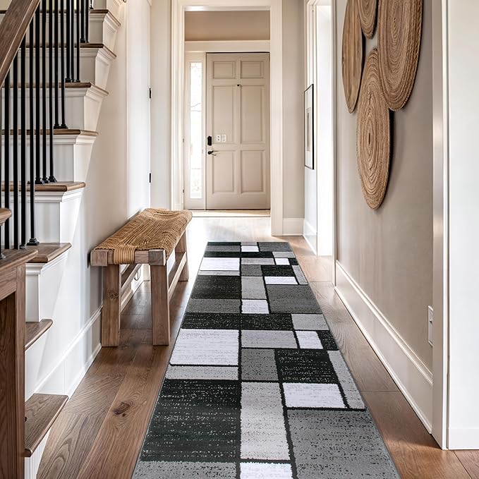 Rugshop Contemporary Modern Boxes for Hallway,Living Room,Bedroom,Kitchen Non Shedding Carpet Runner Rug 2'7" x 8' Gray