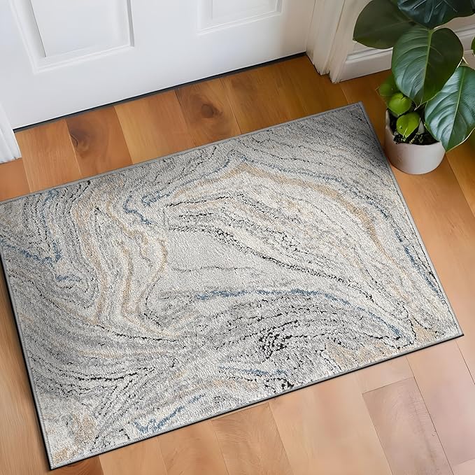 Rugshop Marble Swirl Distressed Gray Area Rug 2' x 3' Modern Indoor Rug for Entryway, Doormat, or Kitchen Easy to Clean, Durable, Kid & Pet Friendly