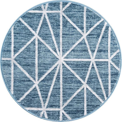 Rugs.com Lattice Trellis Collection Rug – 3 Ft Round Blue Low-Pile Rug Perfect for Kitchens, Dining Rooms