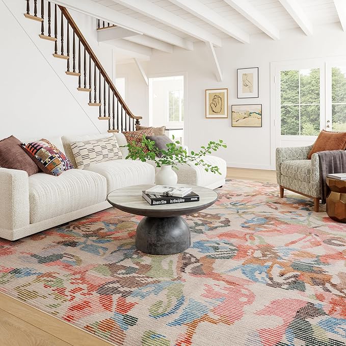 Dash & Albert Bloom Multi Machine Washable Rug, 4 X 6 Feet, Blue/Ivory Floral Pattern