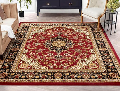 Well Woven Barclay Collection Medallion Kashan Red 8x10 Area Rug - for Living Room, Bedroom, and Dining Room