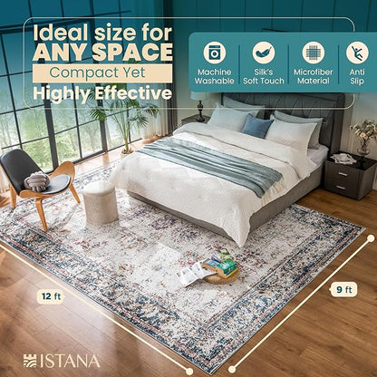 Istana Large Rug 9x12 - Multi Colors Living Room Rug Colorful - 12x9 Area Rug - Stain Resistant 12x9 Rugs for Living Room - Eco-Friendly Natural Fiber Rugs 9x12 - Large Boho Area Rug