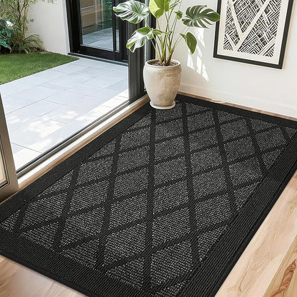 COSY HOMEER Non-Slip Door Mat 32"x48", Entryway Rugs Low Profile Absorbent Dirt Trapper Doormat for Front Entrance, Washable Polypropylene Entry Mat (Black)