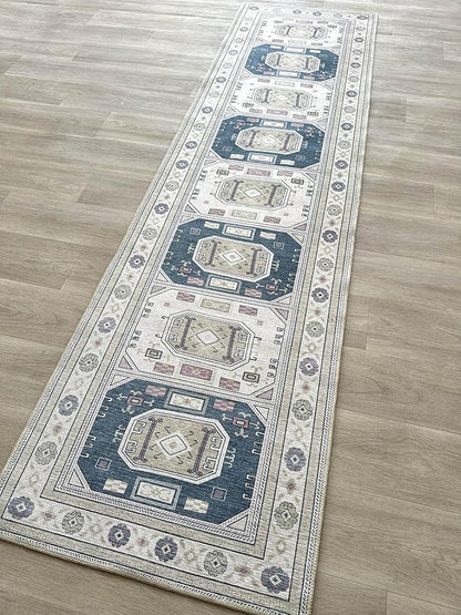 Fame Living Faded Oushak Rug, Turkish Vintage Floral Pastel Large Oversized Area Rugs for Living Room Dining Bedroom Kitchen Bathroom Nursery (848CrNv, 9' x 12')