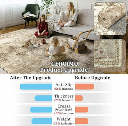 3x5 Machine Washable Area Rug for Entryway, Brown Modern Vintage Abstract Rug Non-Slip Low Pile Soft Faux Wool Small Carpet, Kids and Pets Friendly for Bedroom Kitchen Hallway Home Decor Rug