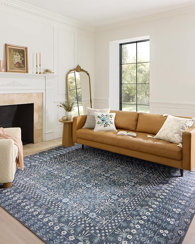 Loloi Rifle Paper Co. Maison Collection MAO-03 Rosette Blue 2'-6" x 9'-6", .19" Pile Height, Runner Rug