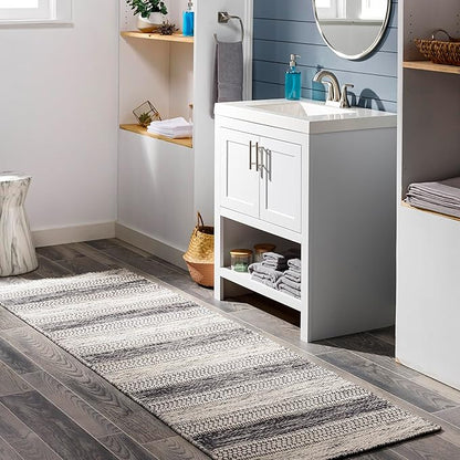 Mark&Day Wool Rugs, 2x8 Marvelle Global Medium Gray Runner Area Rug, Black Ivory Carpet for Hallway, Kitchen, Bedroom or Living Room (2'6" x 8' Runner)