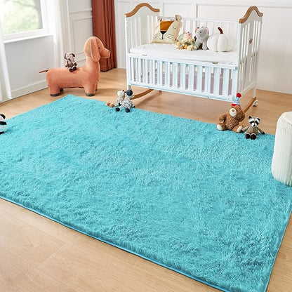 Andency 6x9 Area Rugs Blue, Large Shag Fluffy Soft Shaggy Rugs for Living Room Bedroom, Non-Slip Thick Plush Carpet for Kids Girls and Boys, Dorm Nursery Home Decor Aesthetic