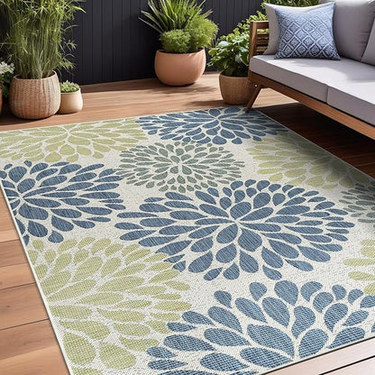 Beverly Rug Outdoor Rug 6x9 Modern Exotic Tropical Leaf Area Rugs for Indoor and Outdoor Patio Deck Porch Garden Water Resistant Washable Outside Carpet (6 x 9 Olive)