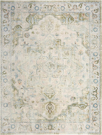 Nourison Home Astra Machine Washable Blue Green 9' x 12' Area Rug - Easy Clean, Non Shedding, Bed Room, Living Room, Dining Room, Kitchen (9' x 12')