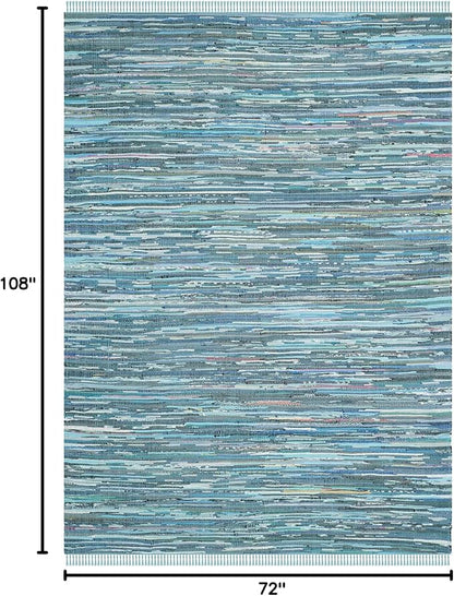 SAFAVIEH Rag Rug Collection Area Rug - 6' x 9', Blue & Multi, Handmade Boho Stripe Cotton, Ideal for High Traffic Areas in Living Room, Bedroom (RAR121B)