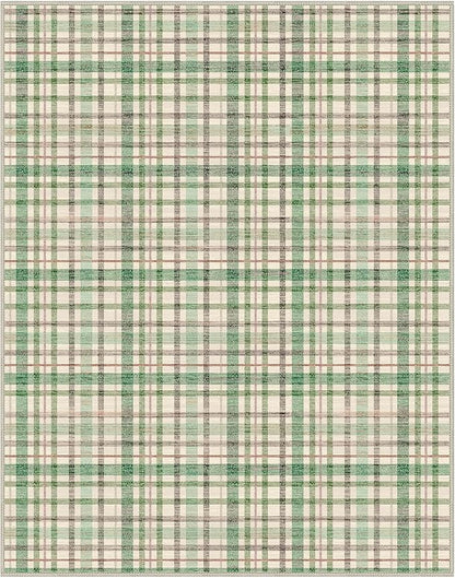 Bavni 3x5 Washable Rug Modern Plaid Area Rugs Non-Slip, Small Rugs for Hallway Throw Rugs Soft Low Pile Stain Resistant Bedroom, Living Room, Kitchen, Home Decor, Green Plaid