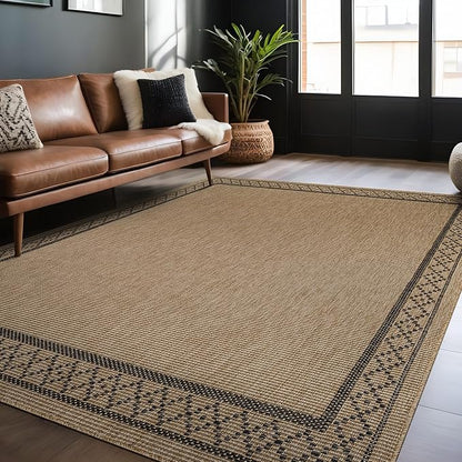 Easy Jute Rugs 6x9 Frame Natural Color Living Room Indoor Outdoor Area Rug for Patio and Kitchen Rug High Traffic Washable Easy to Clean Solid Boho Woven Design Carpet (6 x 9)