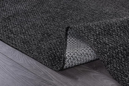 CAMILSON Indoor and Outdoor Runner Rug Dark Gray Black Solid Boho Woven Design Easy-Cleaning Non Shedding Farmhouse Living Room Bedroom Garden Patio and Kitchen Washable Outside Carpet Alfombras (2x7)
