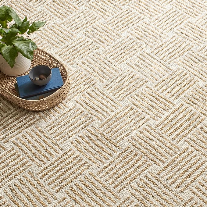 Dash & Albert Layers Ochre Hand Hooked Wool Rug, 9.5 X 13.5 Feet, Yellow/Orange Geometric Pattern - Premium Luxury Hotel Quality Soft Breathable Hypoallergenic Machine Washable Easy Care All Season