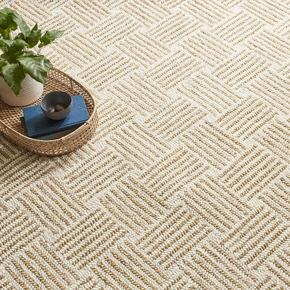 Dash & Albert Layers Ochre Hand Hooked Wool Rug, 9.5 X 13.5 Feet, Yellow/Orange Geometric Pattern - Premium Luxury Hotel Quality Soft Breathable Hypoallergenic Machine Washable Easy Care All Season