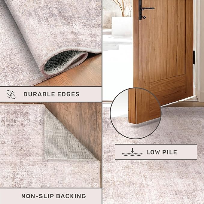 Modern Pink and Grey Rugs for Bedroom Girls - Abstract 6x9 Area Rug for Living Room, Dining Room Under Table, Thin & Soft Washable, Print Distressed Medallion Pattern