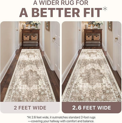 3x5 Area Rugs for Living Room, Machine Washable Non Slip Vintage Rugs, Low Pile Lightweight Print Rug for Bedroom, Dining Room, Home Office, Latte Beige