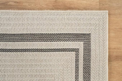 Beverly Rug Easy Jute Bordered Rug 10x14 Washable Large Indoor Outdoor Area Rugs for Living Dining Room Patio Office Stain Resistant Non Shedding Casual Indoor Outside Carpet 10 x 14 Off-White