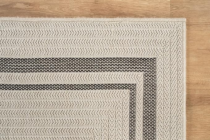 Beverly Rug Easy Jute Bordered Entry Rug 2x3 Washable Durable Indoor Outdoor Area Rugs for Living Dining Room Patio Office Stain Resistant Non Shedding Casual Indoor Outside Carpet 2 x 3 Off-White