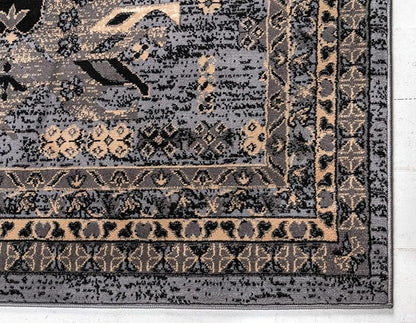 Unique Loom Taftan Collection Border Geometric Tribal Inspired Design Area Rug (9' 0 x 12' 0 Rectangular, Gray/ Black)