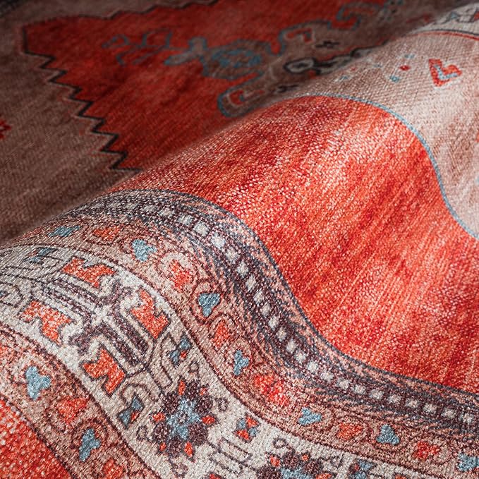 Fame Rugs Turkish Rug. Washable Vintage Oriental Antique Inspired Traditional Doormat Small Modern Area Rugs Luxury Entryway Entry Bedroom Bathroom Kitchen (380TT, 4'9 x 6'9)