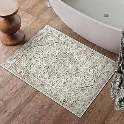 Deerly Boho 2x3 Area Rug Entryway Rugs for Bedroom Bathroom Kitchen 2x3 Small Soft Rugs Low Pile Keep Off Rug Carpet Washable Rug Oriental Vintage Area Rug Cream