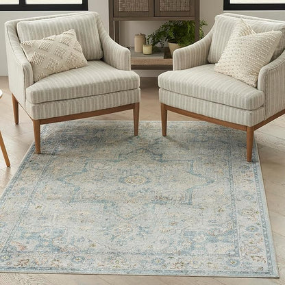 Nourison Home Astra Machine Washable Light Blue 5'3" x 7' Area Rug - Easy Clean, Non Shedding, Bed Room, Living Room, Dining Room, Kitchen (5' x 7')