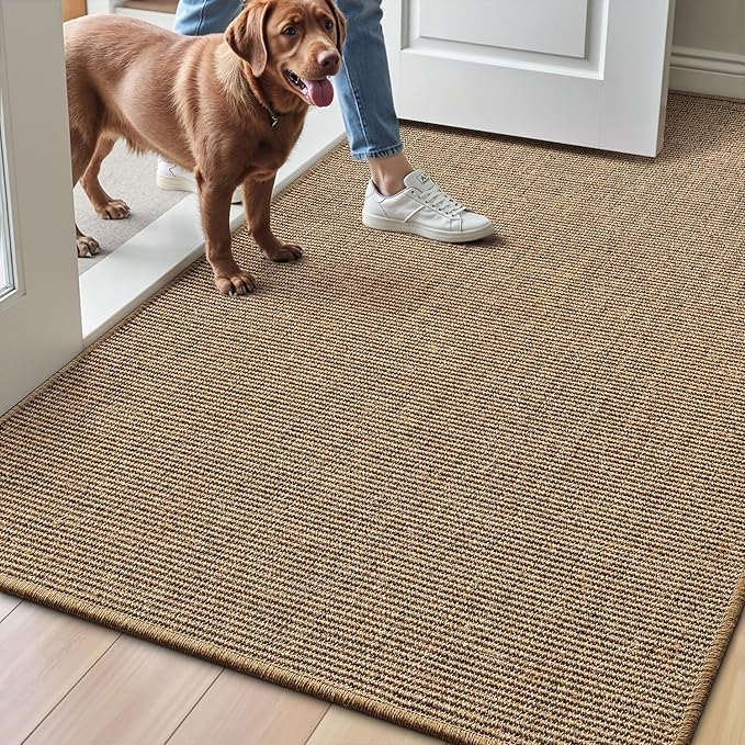 LUMI Handwoven Sisal Door Mat, Non-Slip Durable Entryway Mat, Welcome Front Doormat, Solid Floor Mats for Entrance, 36"x60", Brown Sisal