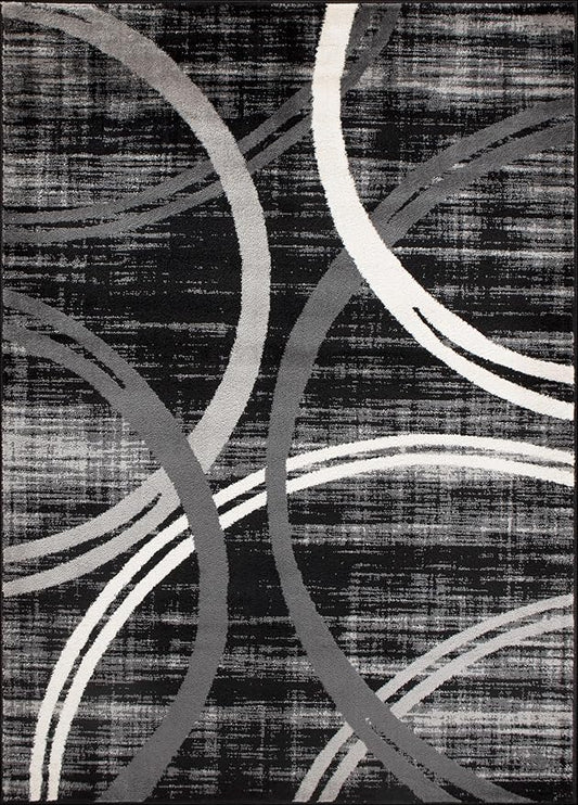 Rugshop Modern Wavy Circles Design Area Rug, Carpet with Jute Backing for Living Room, Dining Room, or Office, Black, 7'10" x 10'2"