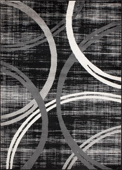 Rugshop Modern Wavy Circles Design Area Rug, Carpet with Jute Backing for Living Room, Bedroom, or Home Office, Black, 5'3" x 7'3"