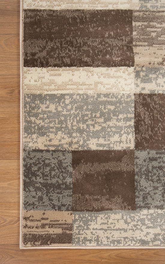 SUPERIOR Indoor Area Rug, Jute Backed, Modern Geometric Patchwork Floor Decor for Bedroom, Office, Living Room, Entryway, Hardwood Floors, Rockwood Collection, 5' x 5' Square, Slate