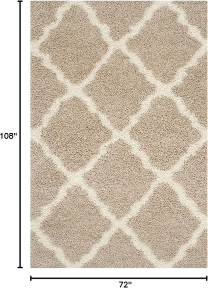 SAFAVIEH Dallas Shag Collection Area Rug - 6' x 9', Beige & Ivory, Trellis Design, Non-Shedding & Easy Care, 1.5-inch Thick Ideal for High Traffic Areas in Living Room, Bedroom (SGD257D)
