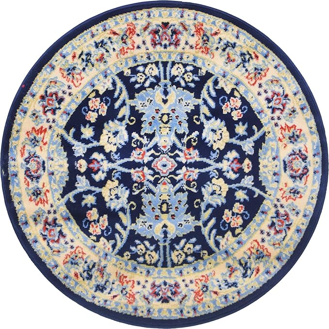 Unique Loom Sialk Hill Collection Area Rug - Washington (3' 3" Round Navy Blue/Cream)