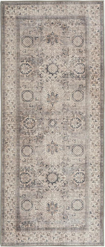 ReaLife Rugs Machine Washable Area Rug - Living Room Bedroom Bathroom Kitchen Entryway Office - Padded Low Pile Stain Resistant Premium - Boho Farmhouse Vintage - Paz - Beige Gray Ivory 2'6" x 6'