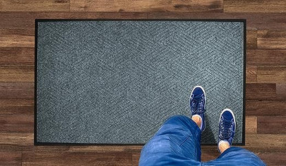 WaterHog Diamond | Commercial-Grade Entrance Mat with Rubber Border – Indoor/Outdoor, Quick Drying, Stain Resistant Door Mat (Bluesttone, 4' x 12')