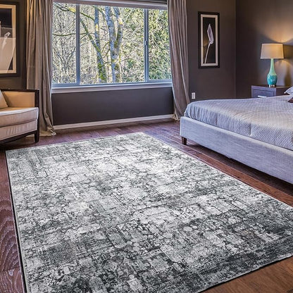 Area Rug 6×9, Large Vintage Boho Rug,Ultra-Soft Low Pile, Washable, Non Slip,Stain Resistant, Printed Carpet for Living Room Bedrooms Playroom Office Kitchen, Dark Stone