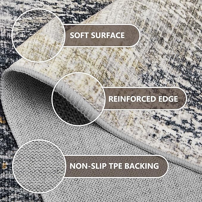 4x6 Washable Area Rugs - Modern Abstract Rugs for Living Room Non-Slip Low Pile Soft Machine Washable Carpet for Bedroom, Dining Room, Nursery, Home Office, Farmhouse (4'x6' Beige Tan)