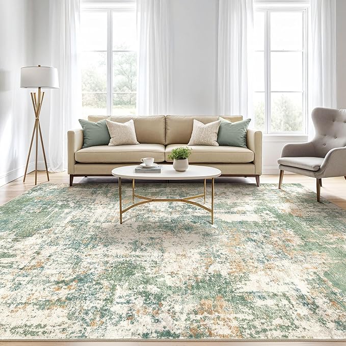 5x8 Area Rug Living Room: Washable Large Abstract Soft Green Rugs Stain Resistant Indoor Floor Non-Slip Accent Carpet for Men Modern Home Enthusiasts Aged 25-45 - Bedroom Office Playroom